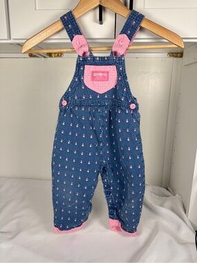 Vintage OshKosh Pink Rubber Ducky Jean Baby Girls Overalls